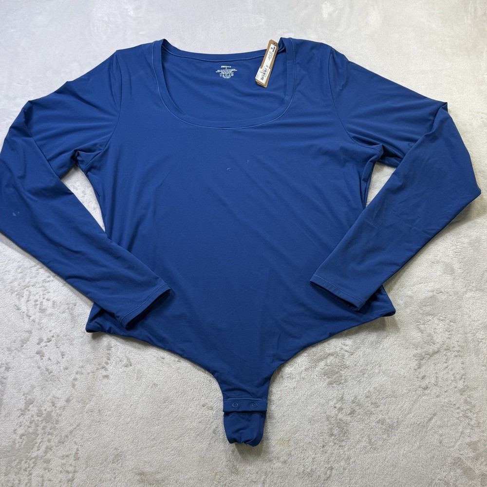SKIMS Fits Everybody Long Sleeve Bodysuit 2X Sapphire Blue Scoop Neck NWT